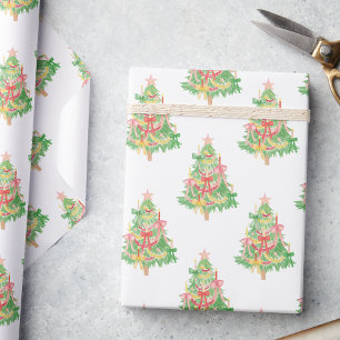 Papel De Presente Árvore de Natal de Coquetes Vermelha e Verde com A