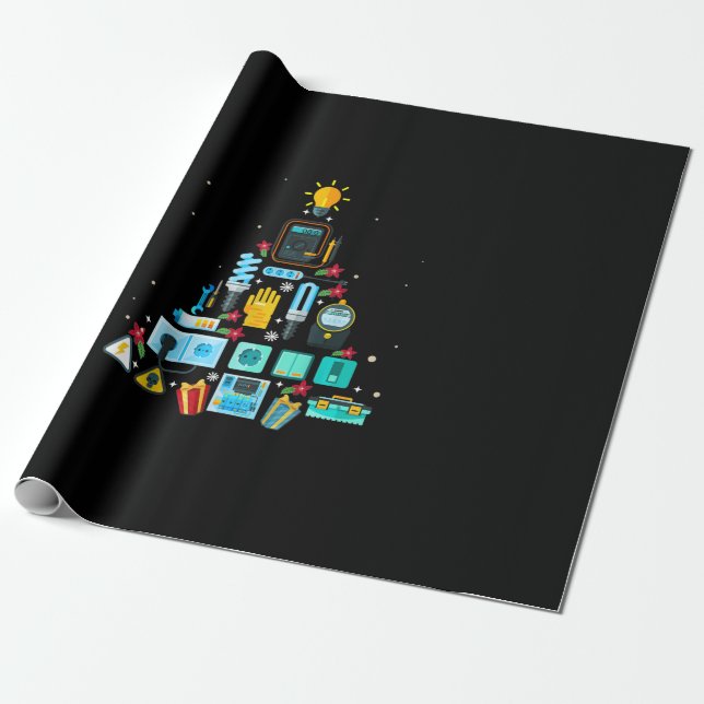 Papel De Presente Árvore de Natal de Elétrico Engraçado (Desenrolado)