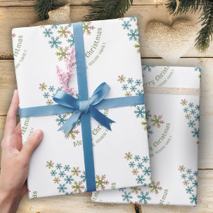 Papel De Presente Árvore de Natal de Flocos de Neve Minimalista de N