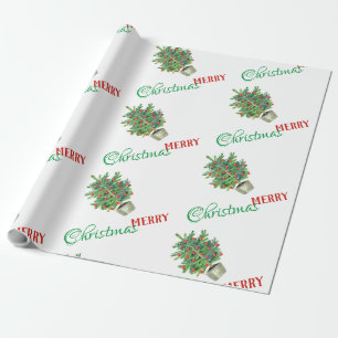 Papel De Presente Árvore de Natal de Inverno em Aquarela Feliz Natal