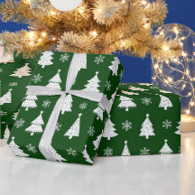 Árvore de Natal de Inverno Verde e Branco & Flocos