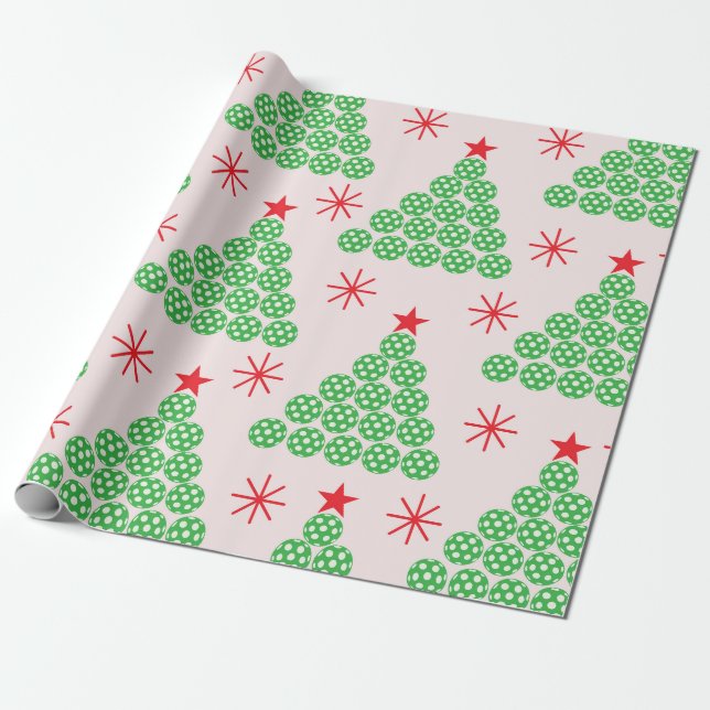 Papel De Presente Árvore de Natal de Pickleball com padrão de estrel (Desenrolado)