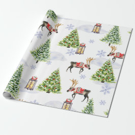 Papel De Presente Árvore de Natal de Rena Boho em aquarela simples