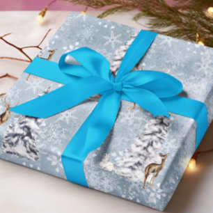 Papel De Presente Árvore de Natal de Veado de Inverno Florestal Floc