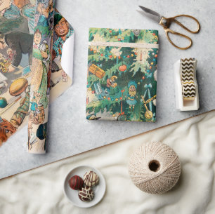 Papel De Presente Árvore de Natal de Vintage Illustration Puck, 1902