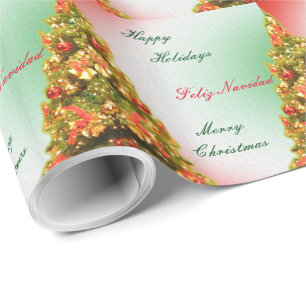 Papel De Presente Árvore de natal decorada personalizável com texto