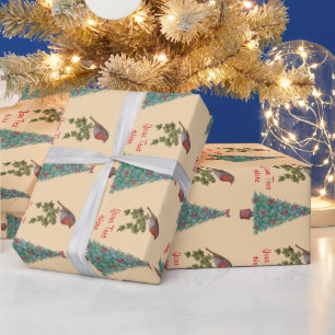 Papel De Presente árvore de natal decorada robin ivy arte sazonal