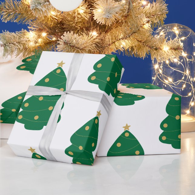 Papel De Presente Árvore de Natal Decorada Verde e Dourada (Feriados)