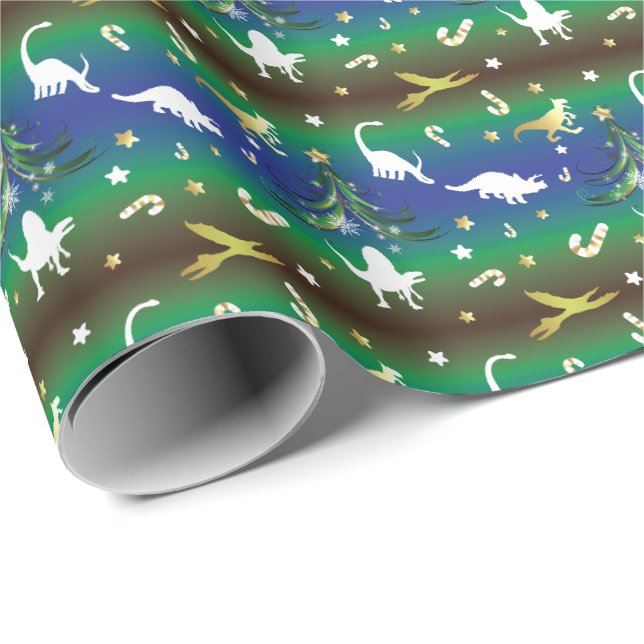 Papel De Presente Árvore de Natal do Dinossauro (Ponta do rolo)