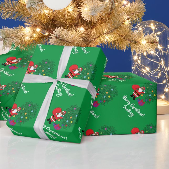Papel De Presente Árvore de Natal do Papai Noel afro-americano (Feriados)