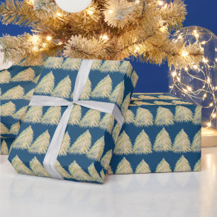 Papel De Presente Árvore de Natal Dourada Festiva Aquarela Feriado