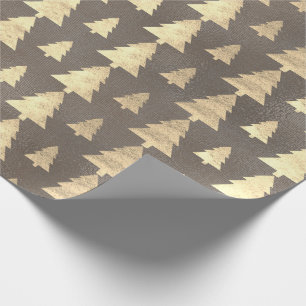 Papel De Presente Árvore de Natal Dourado de Brown da casa de campo