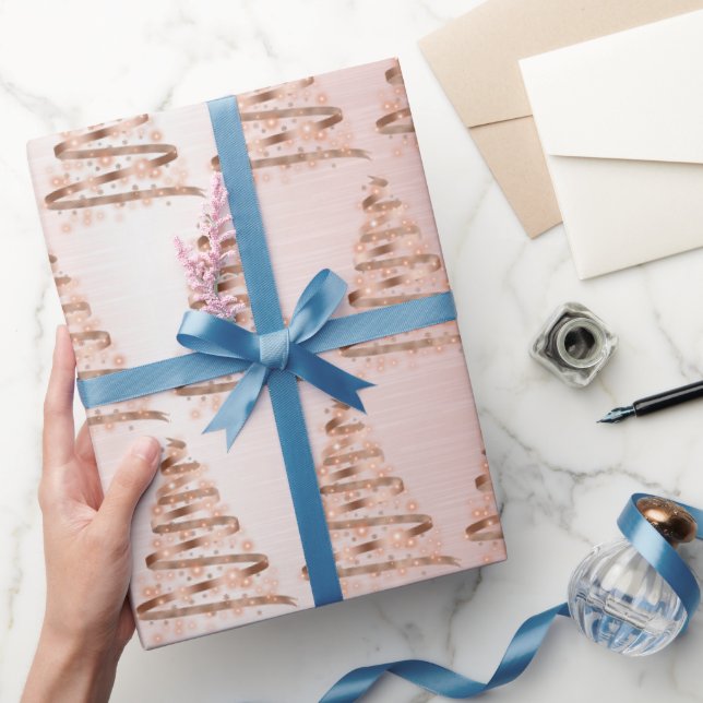 Papel De Presente Árvore de Natal dourado rosa (Presentear)