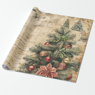Papel De Presente Árvore de Natal e Enfeite Vintage (2)