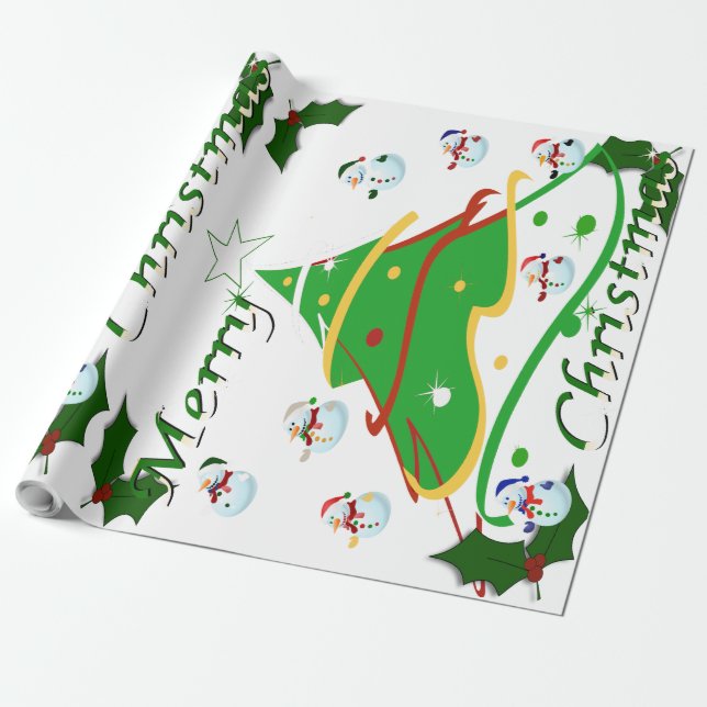 Papel De Presente Árvore de Natal e Neves - (Desenrolado)