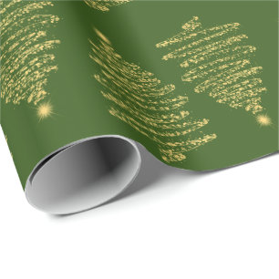 Papel De Presente Árvore de Natal Elegante brilha verde Dourado