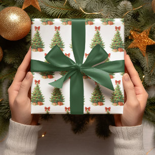 Papel De Presente Árvore de Natal Elegante com Arco Vermelho e Prese