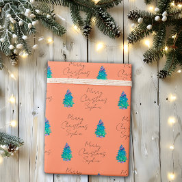 Papel De Presente Árvore de Natal Elegante de Terracota Customizada 