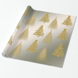 Papel De Presente Árvore de Natal Elegante Dourada e Prateada
