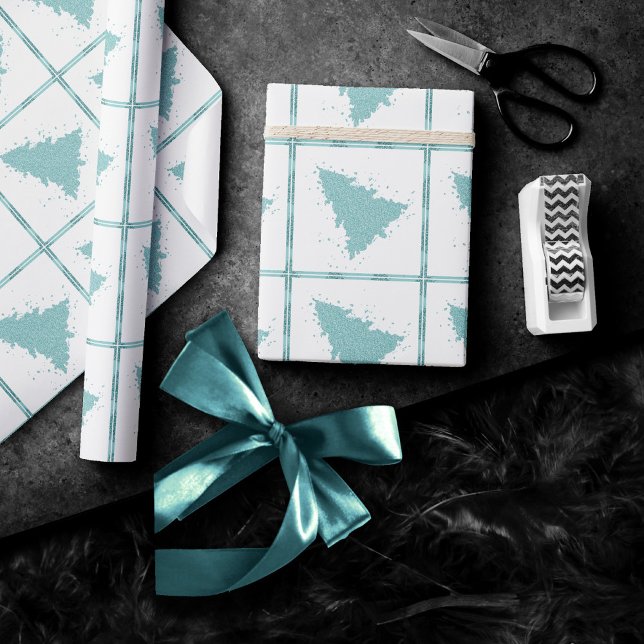 Papel De Presente Árvore de Natal Elegante | Luxe Aqua Mint Splatter (Criador carregado)