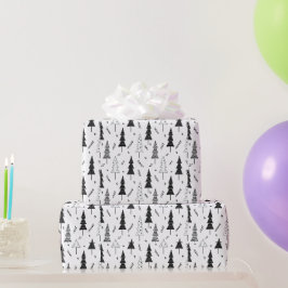 Papel De Presente Árvore de Natal elegante moderna preta e branca