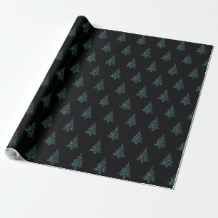 Papel De Presente Árvore de Natal Elegante Padrão Strike Black Blue