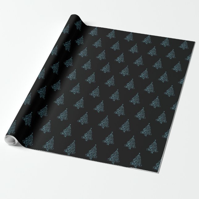 Papel De Presente Árvore de Natal Elegante Padrão Strike Black Blue (Desenrolado)