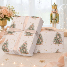 Papel De Presente Árvore de Natal em Aquarela Peach Mint Festa de Na