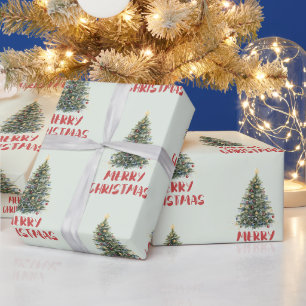 Papel De Presente Árvore de Natal em Aquarela Rústica Natal Férias