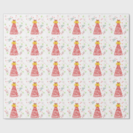 Papel De Presente Árvore de Natal em Espiral e Desenho de Sininhos