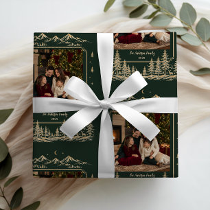 Papel De Presente Árvore de Natal Encantada a Ouro Floresta de Madei