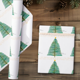 Papel De Presente Árvore de Natal Escandinava Dourada Simples
