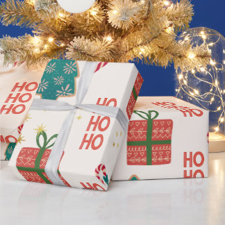 Papel De Presente Árvore de Natal esfestiva, verde-vermelha, Retro