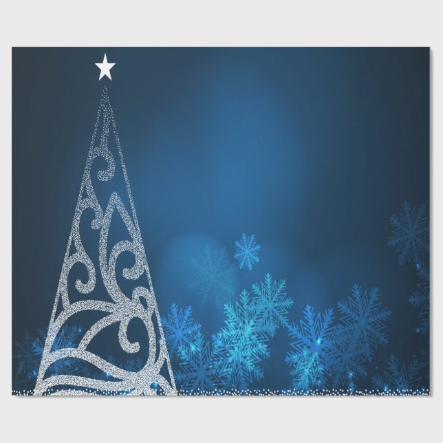 Papel De Presente Árvore de Natal,Estrela,Flocos de Neve Azul Feriad (Aberto)