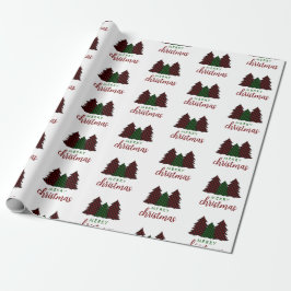 Papel De Presente Árvore de Natal Feliz da Xadrez de Natal