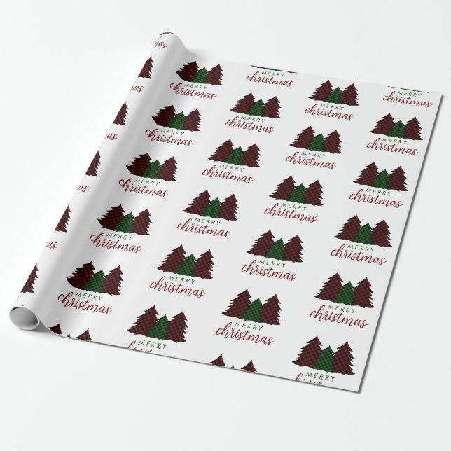 Papel De Presente Árvore de Natal Feliz da Xadrez de Natal (Desenrolado)