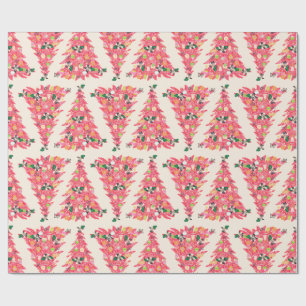 Papel De Presente árvore de natal festiva colorida moderna e retrô