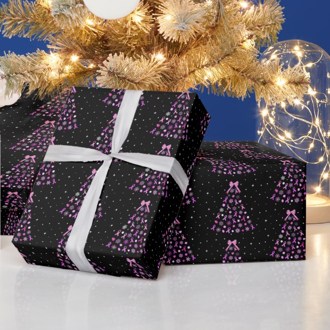 Papel De Presente Árvore de Natal Floco de Neve com Laço Rosa (Feriados)