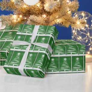 Papel De Presente Árvore de Natal Floco de Neve em Verde