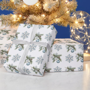 Papel De Presente Árvore de Natal Flocos de Neve Prata Enfeites Azui