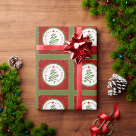 Papel De Presente Árvore de Natal Fofa e Fundo Vermelho