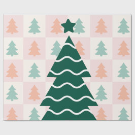 Papel De Presente Árvore de Natal Fofo Design de Férias.