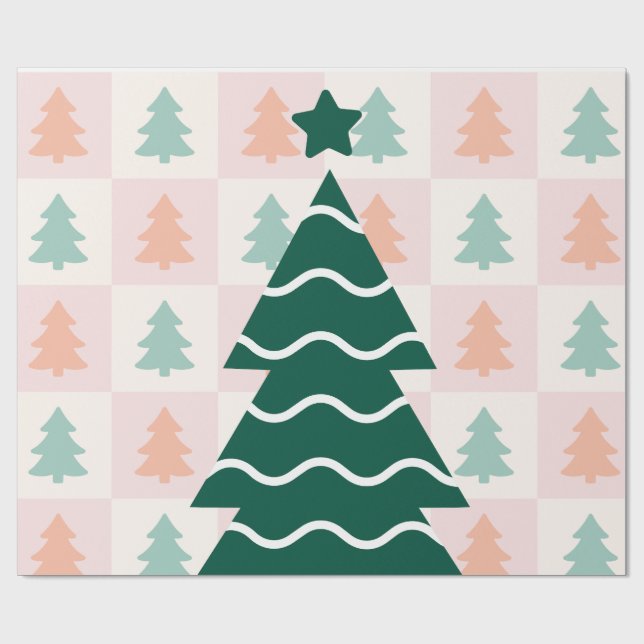 Papel De Presente  Árvore de Natal Fofo Design de Férias.  (Aberto)