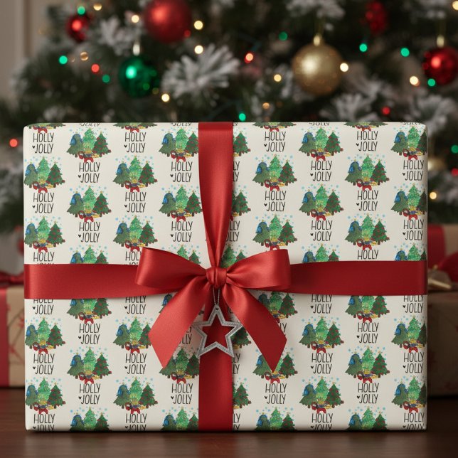 Papel De Presente Árvore de Natal Gamer Holly Jolly (Holly Jolly Gamer Christmas Tree Wrapping Paper)