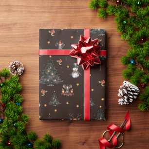 Papel De Presente Árvore de Natal Gótica Animais do Homem de Neve