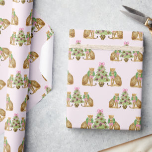 Papel De Presente Árvore de Natal Leopardo Preppy Aquarela