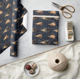 Papel De Presente Árvore de Natal marinho e Dourada