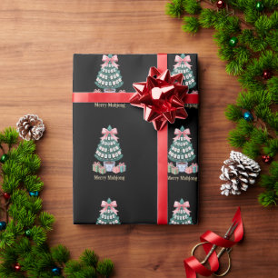 Papel De Presente Árvore de Natal Merry Mahjong Tiles Presentes Laço