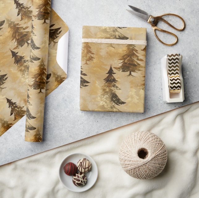 Papel De Presente Árvore de Natal Metálica Dourada e Bronzeada Tendê (Artesanato)