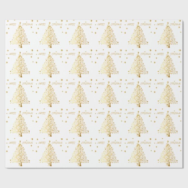Papel De Presente Árvore de Natal metálica estrelado bonita do ouro (Aberto)